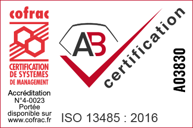 Logo AB CERTIFICATION VF 2023 ISO 13485  À COEUR VAILLANT